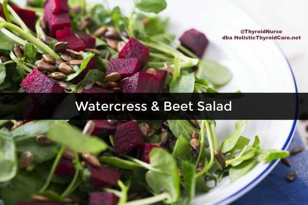 Watercress Beet Salad on White Plate